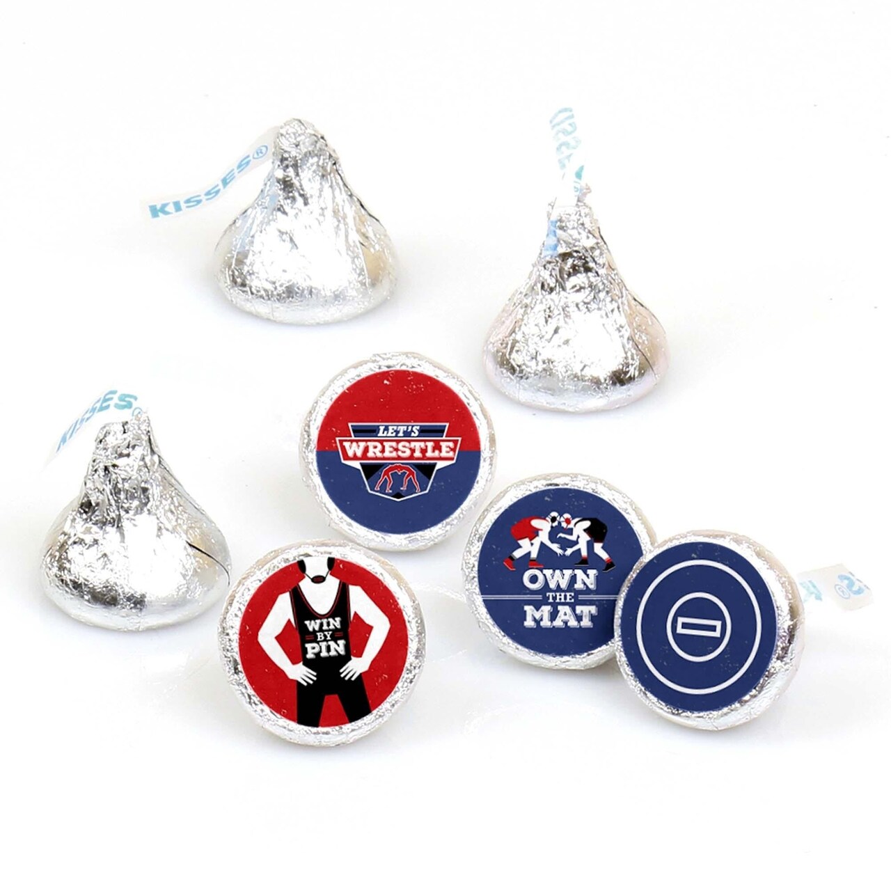 Big Dot of Happiness Own the Mat - Wrestling - Wrestler or Birthday Party Round Candy Sticker Favors - Labels Fits Chocolate Candy (1 Sheet of 108)